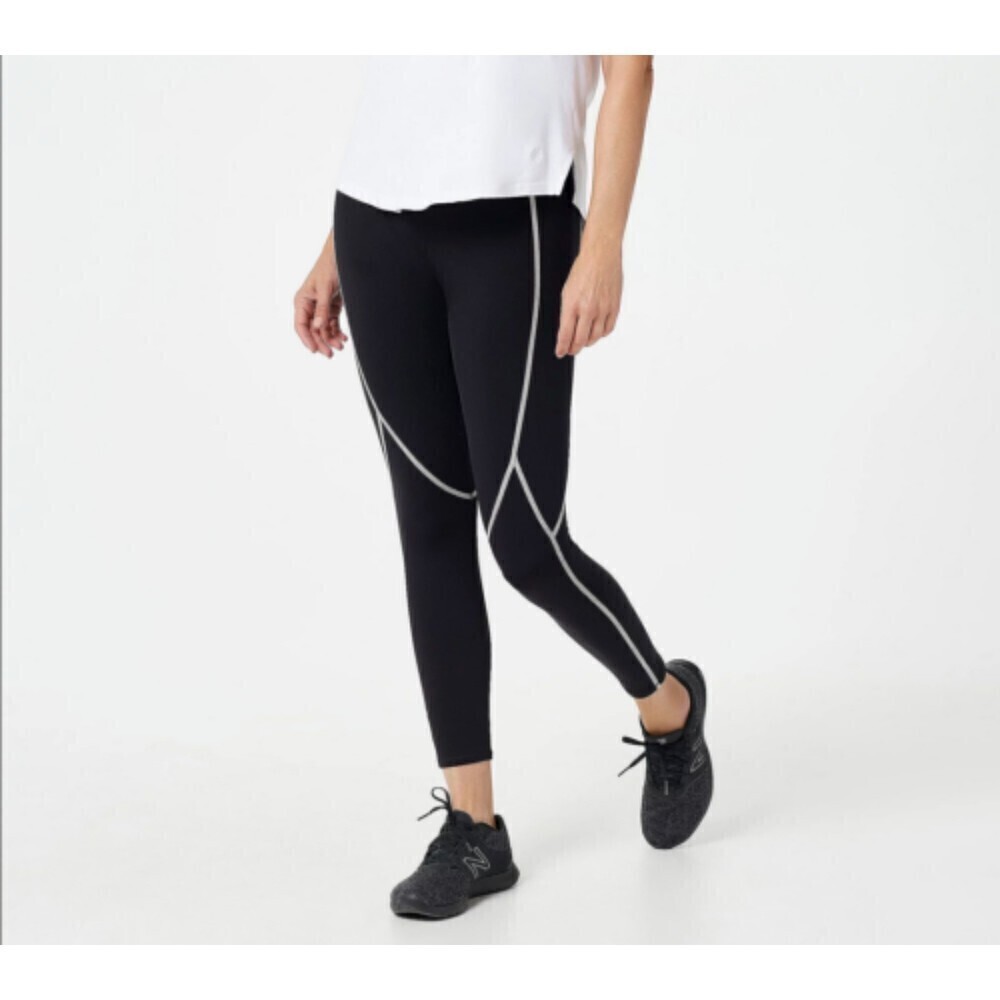 ZUDA Black Z-Stretch Reflective Seam Stitching Workout Leggings Size XXS